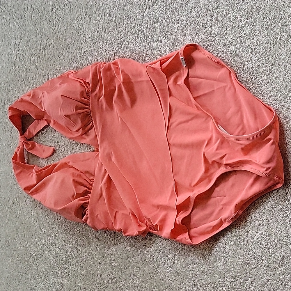 Lori Coulter Deep V plunging swimsuit Peach 14 16